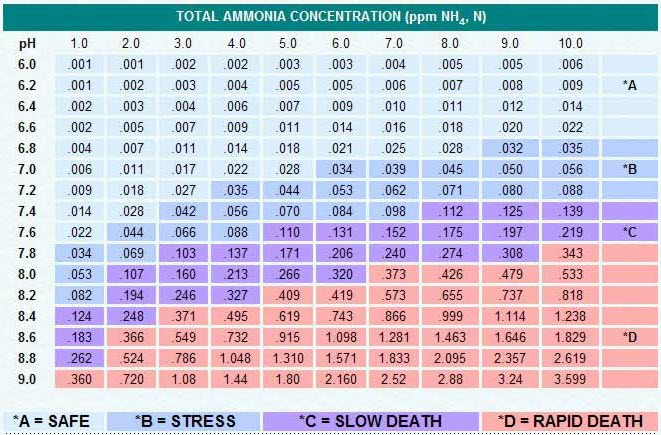 Chart of fish ammonia toxicity
