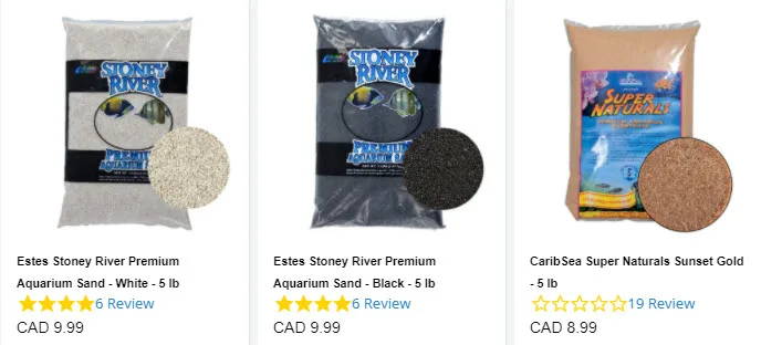 Various types of aquarium sand